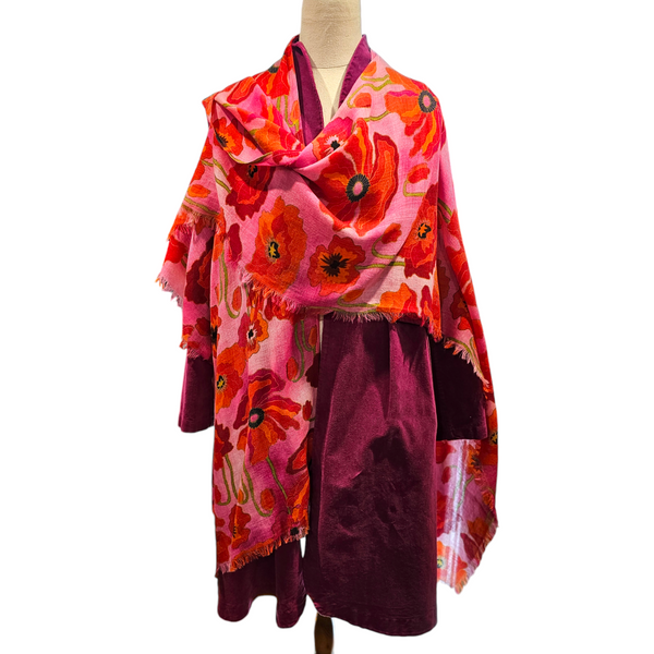 Floral Merino wool cape