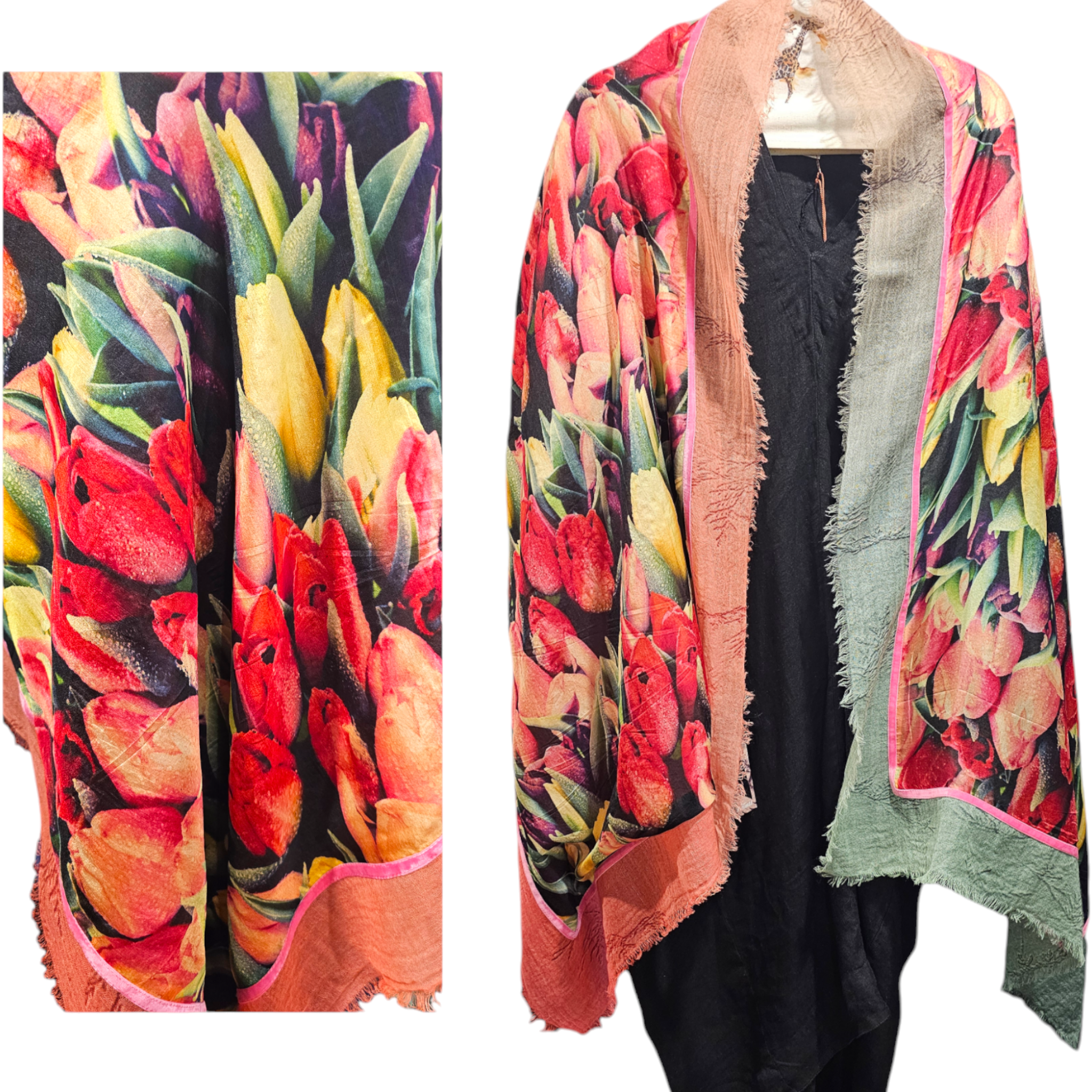 Scarf reversible  tulips