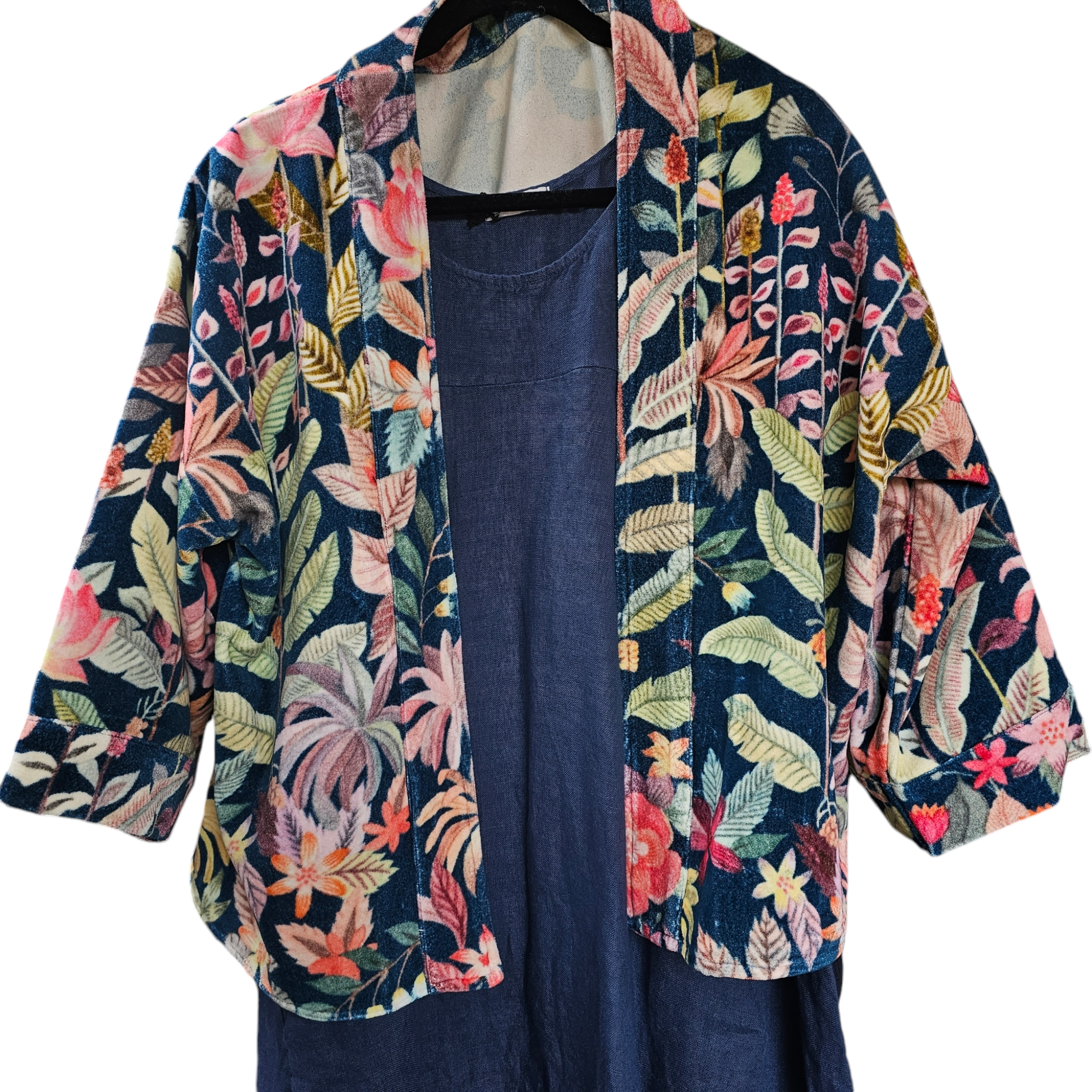 Short kimono jacket abstract print velvet cotton