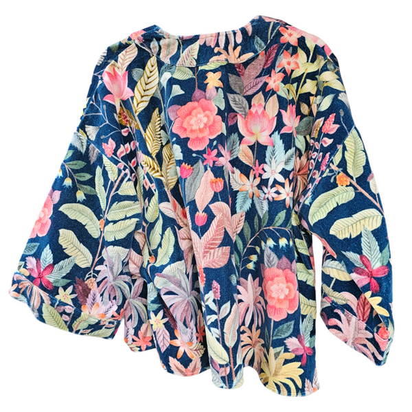 Short kimono jacket abstract print velvet cotton